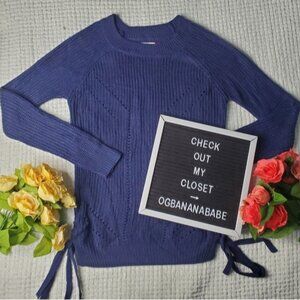 So Perfectly Soft Dark Blue Knit Sweater w/ Ties SMALL